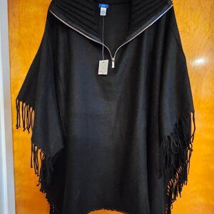 Apt 9 Black Poncho with a Zippered Turtle Neck - One size